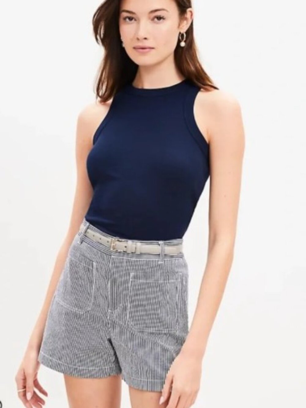 LOFT The Palmer Short - Navy & White Stripe, Size 14 *NWT